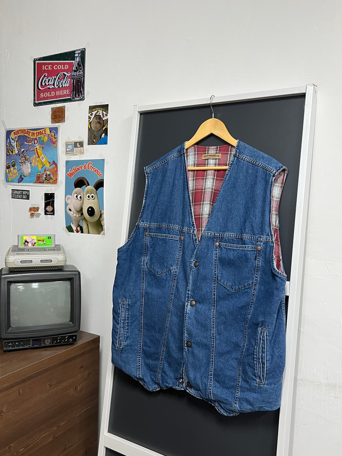 90's Levis 리바이스 리버시블 체크 데님 웨스턴 베스트 상품이미지7