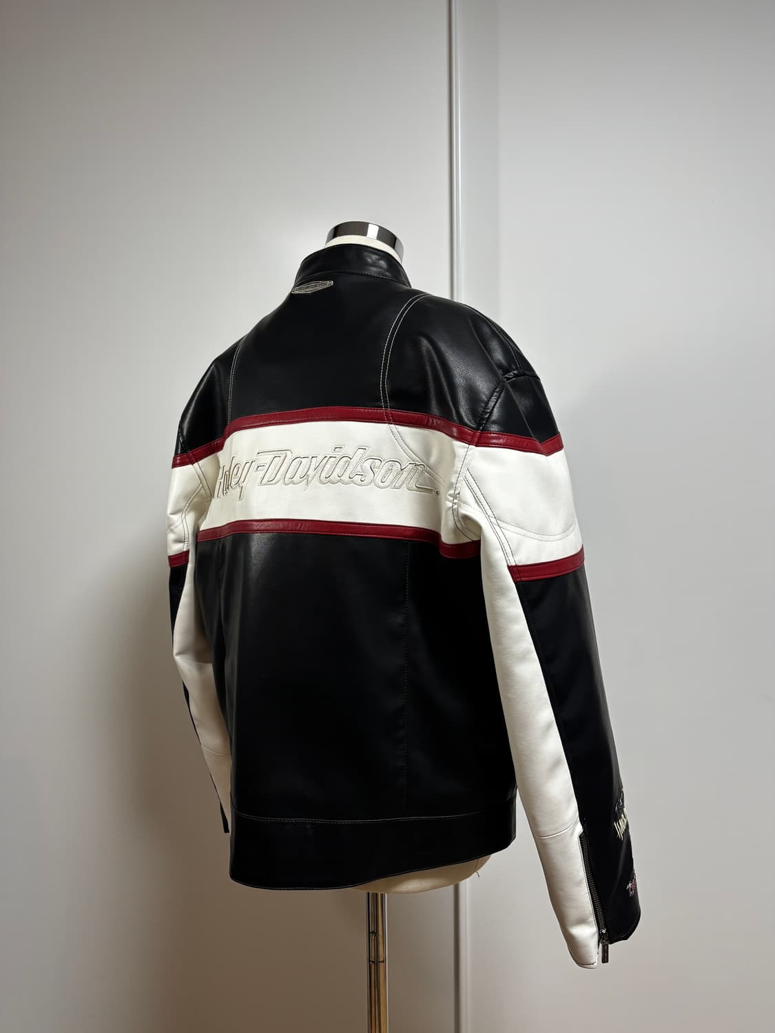 실착0회)할리데이비슨 컬렉션스 신세틱 레더 레이싱 점퍼 블랙 상품이미지1