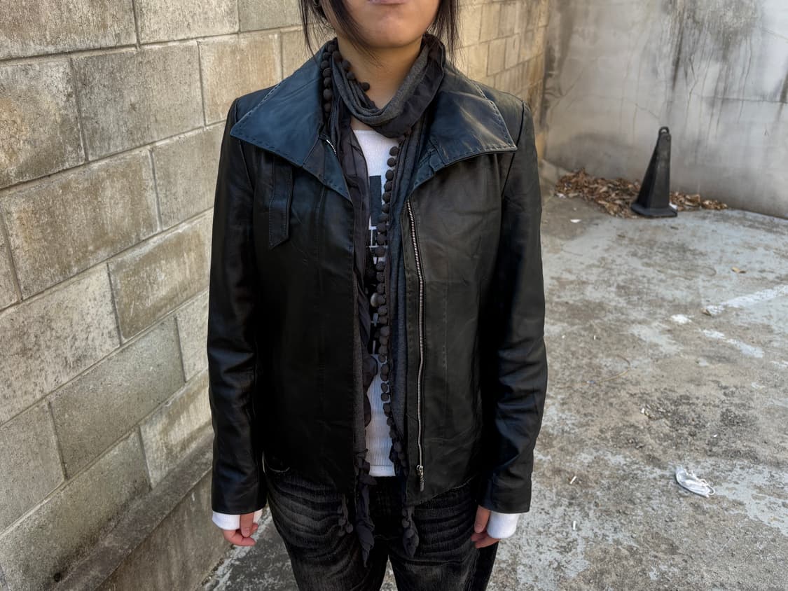 black unbalance real leather jacket 상품이미지1