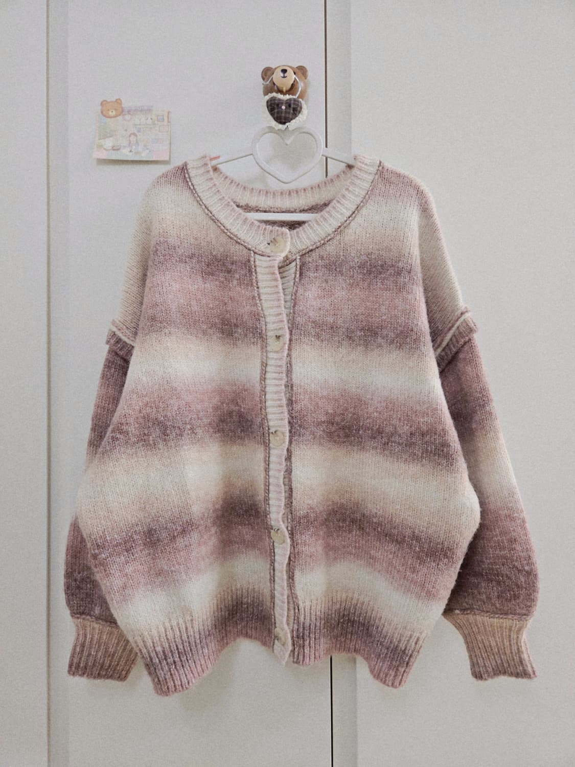 빈티지 모리걸 핑크 그라데이션 니트 가디건 상품이미지5