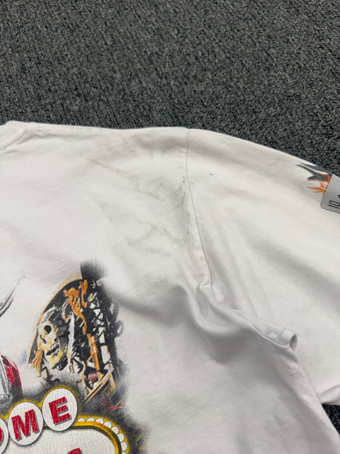 M)00’s할리데이비슨 빈티지 플레임 다이스 프린팅 화이트 롱슬리브(오염 상품이미지10