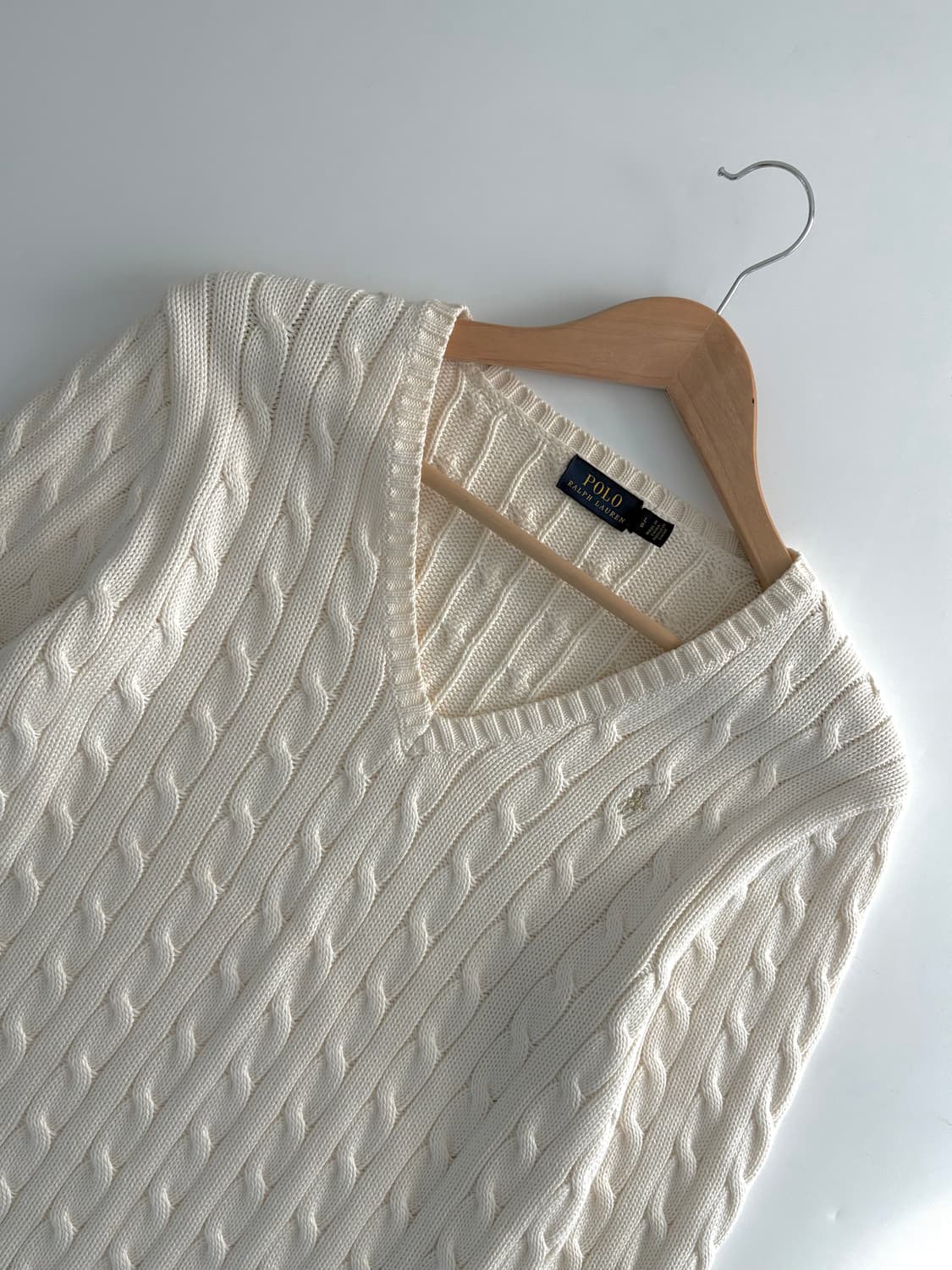 Polo 폴로 랄프로렌 신형 우먼라인 아이보리 컬러 브이넥 케이블 니트 상품이미지6