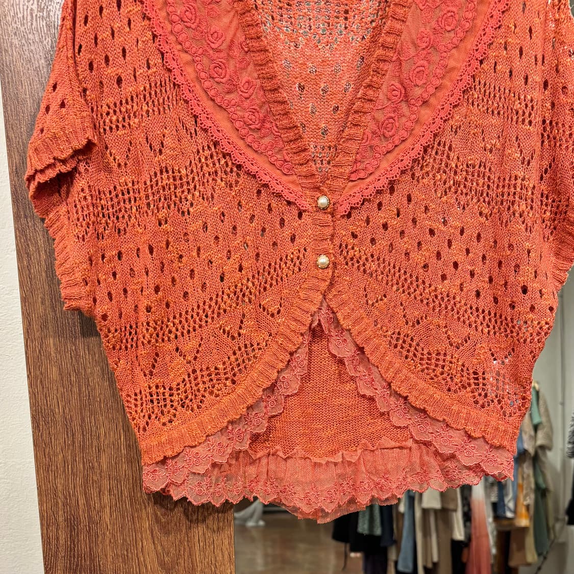 Axes femme 엑시즈팜 레이스 프릴 오렌지 숏 가디건 갸루 상품이미지4