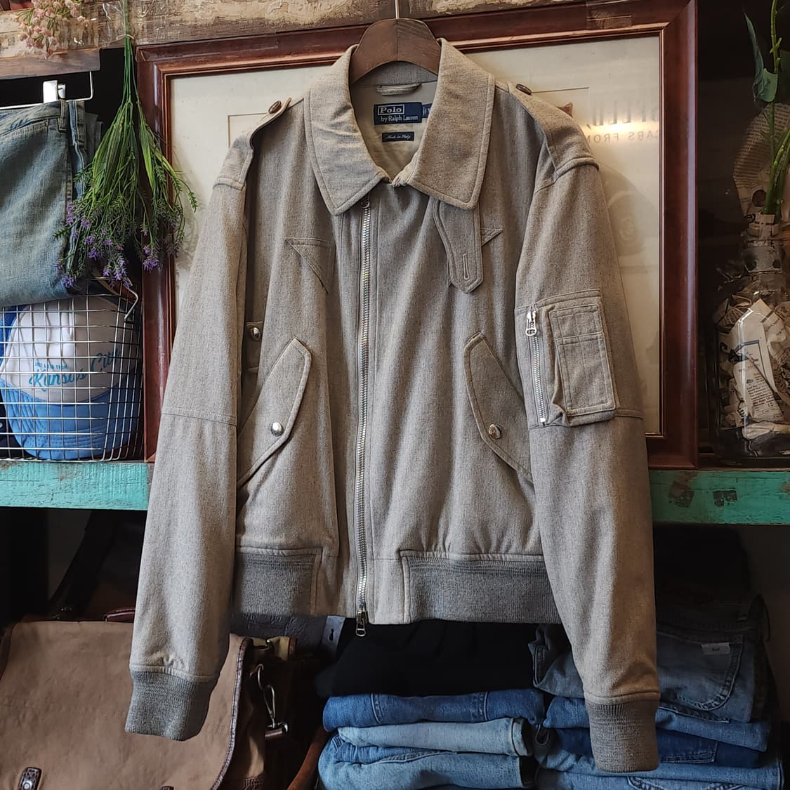 폴로 이태리 바이커 봄버 자켓 밀리터리 블루종 라이트 그레이 xl 상품이미지2