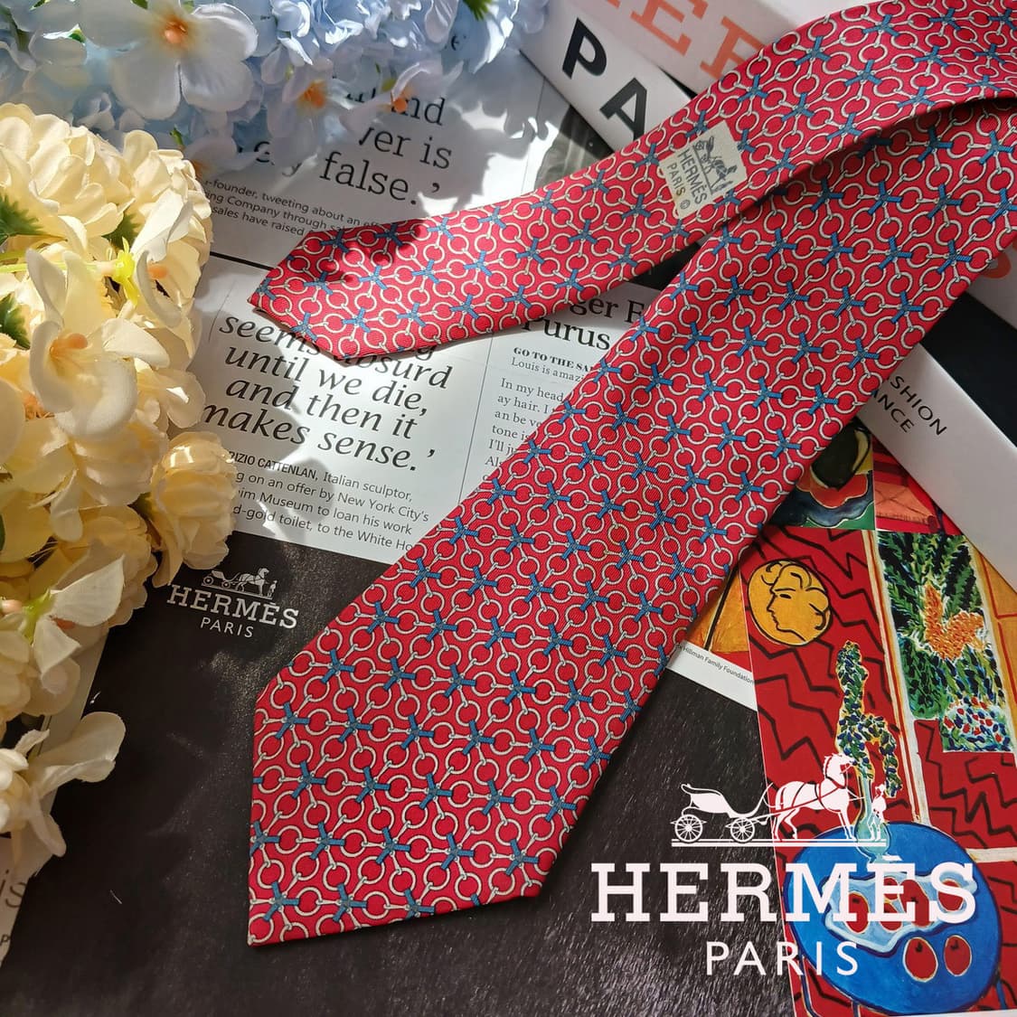 에르메스 실크 레드 체인 패턴 넥타이 8.5cm A등급 E949
 상품이미지1