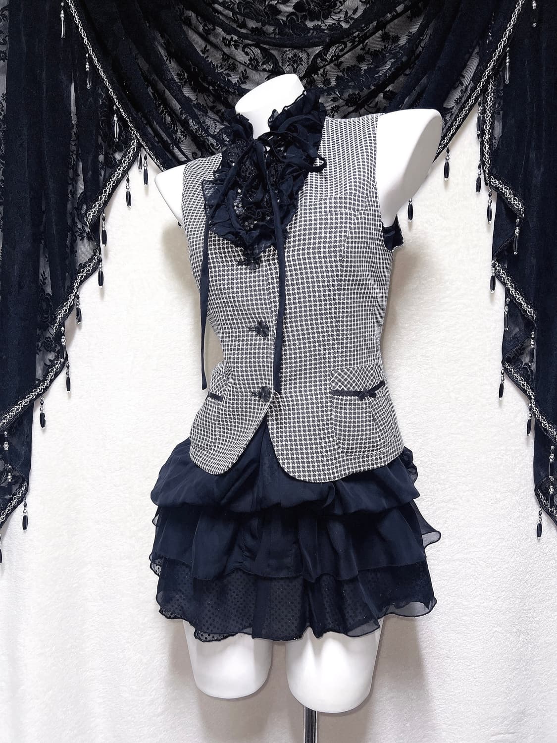 로맨틱고딕 고스로리 펑크 갸루 도트 프릴 쉬폰 캉캉원피스 공겜 핀터 히메 상품이미지1