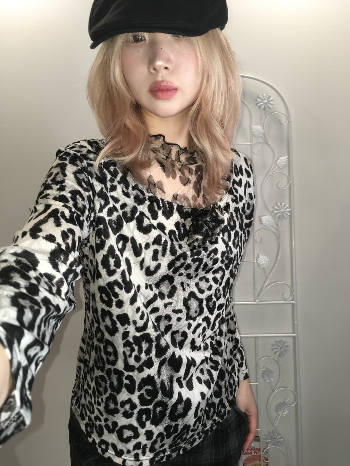 jpn vintage leopard rose corsage blouse 상품이미지2