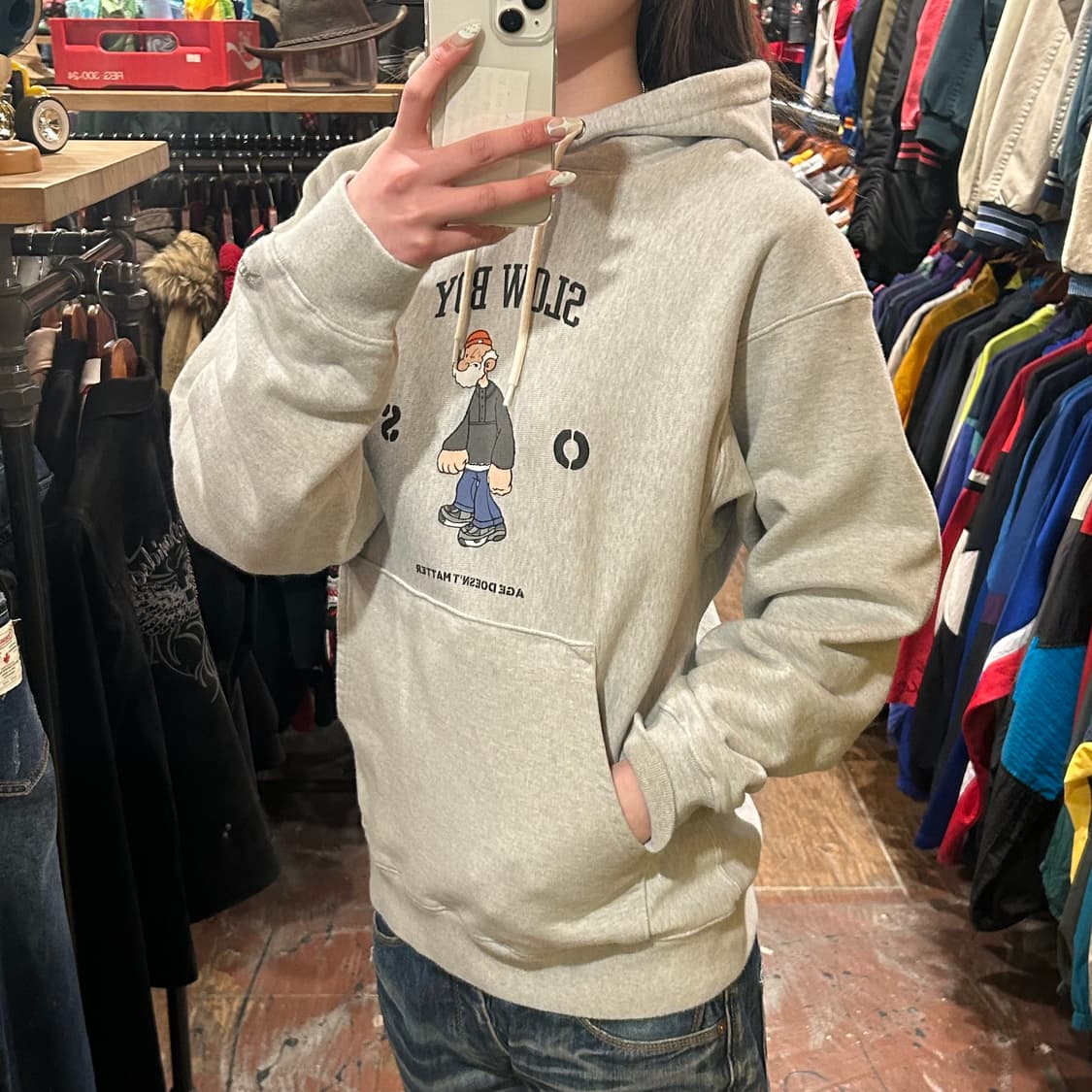 [HI] 아웃스탠딩 후드티 그레이 상품이미지4