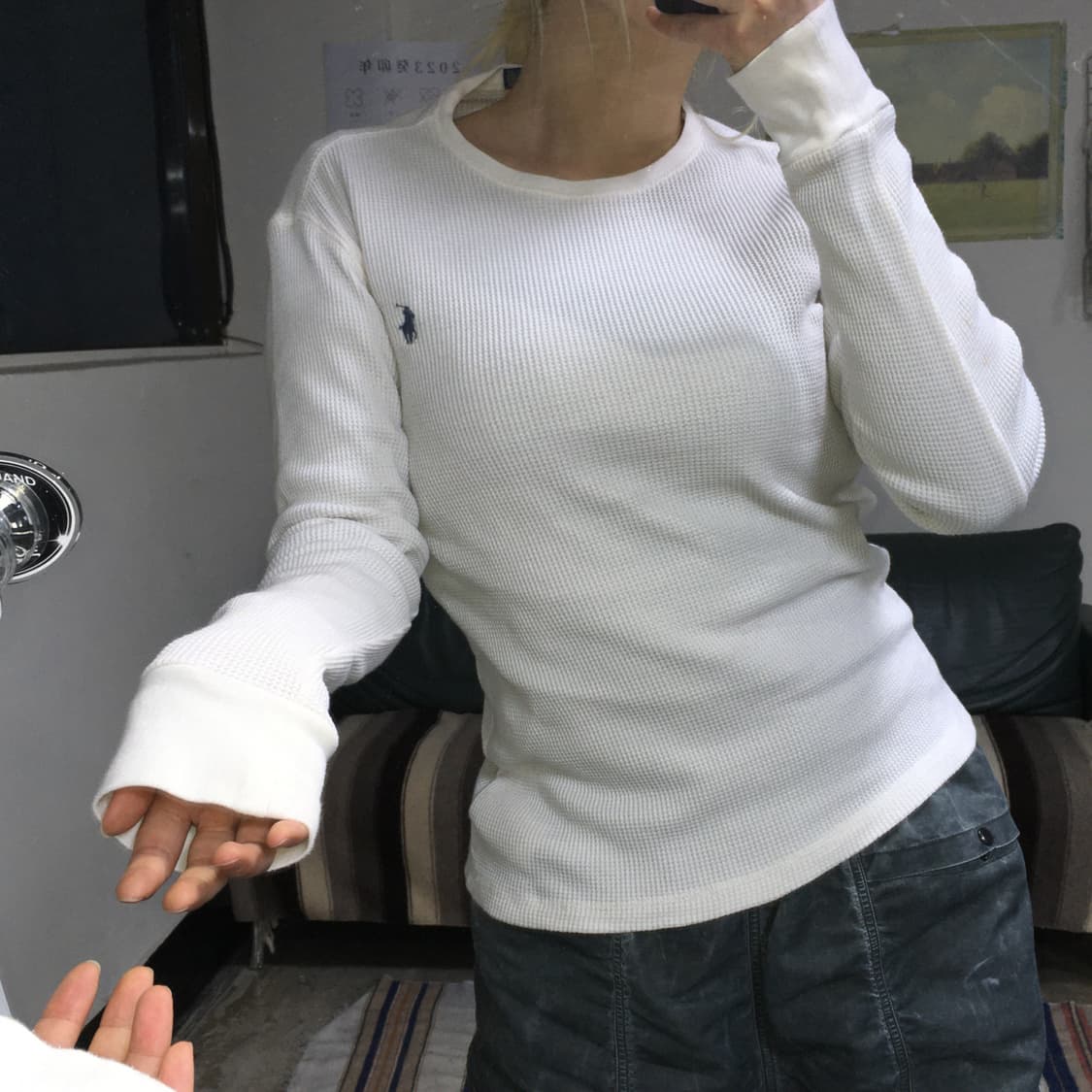 투티/0273 폴로 와플 니트 라운드 넥 슬림핏 화이트 크림 상품이미지1