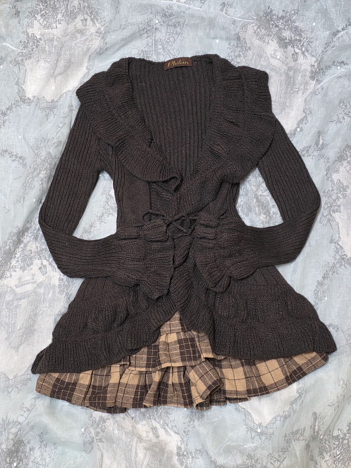 빈티지 초코 라떼갸루 가디건 스커트 세트 트랄라라 엑시즈팜 리즈리사 상품이미지1