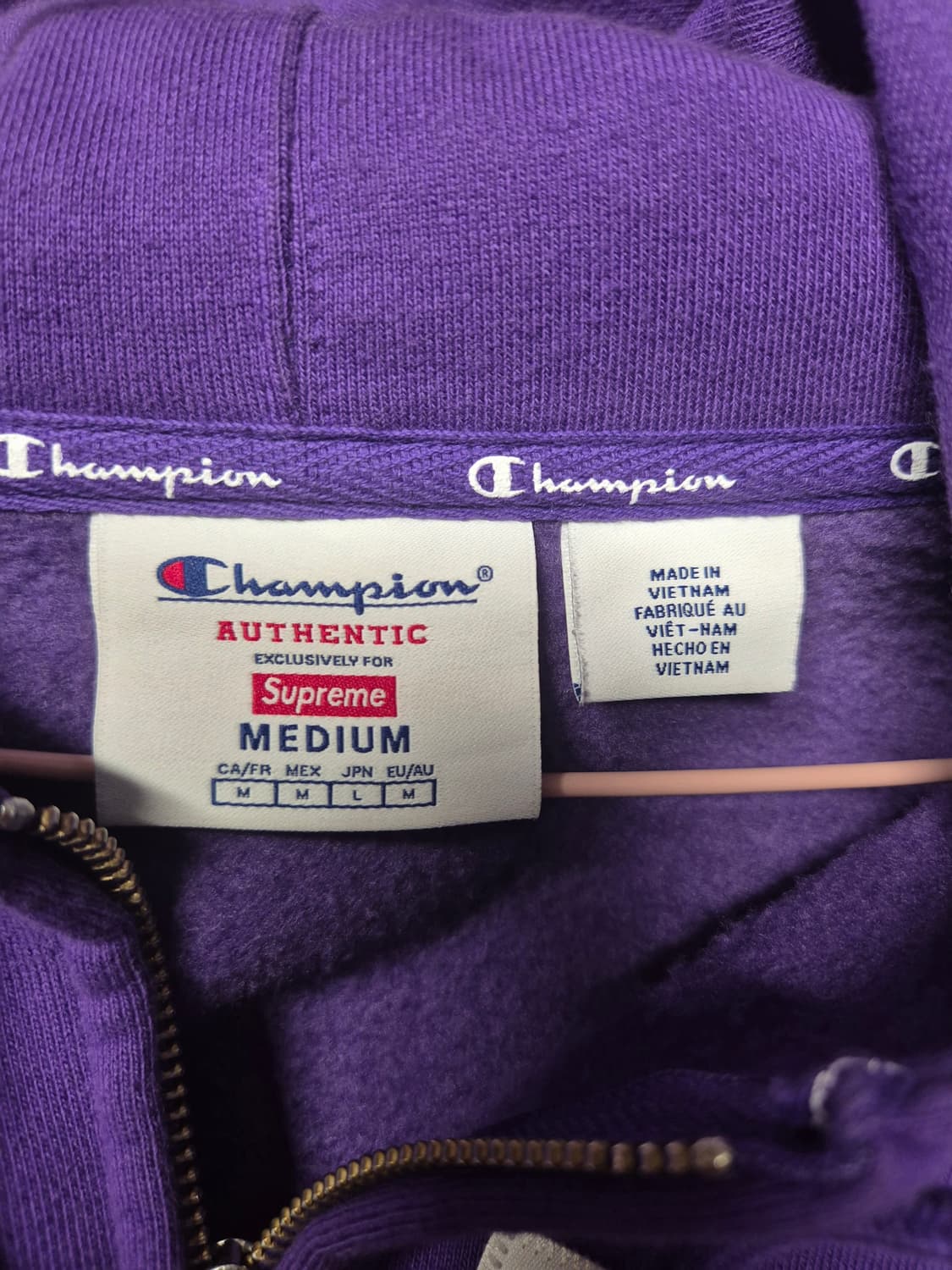 슈프림 x 챔피온 집업 후드 스웨트셔츠 퍼플 - 24SS 상품이미지2