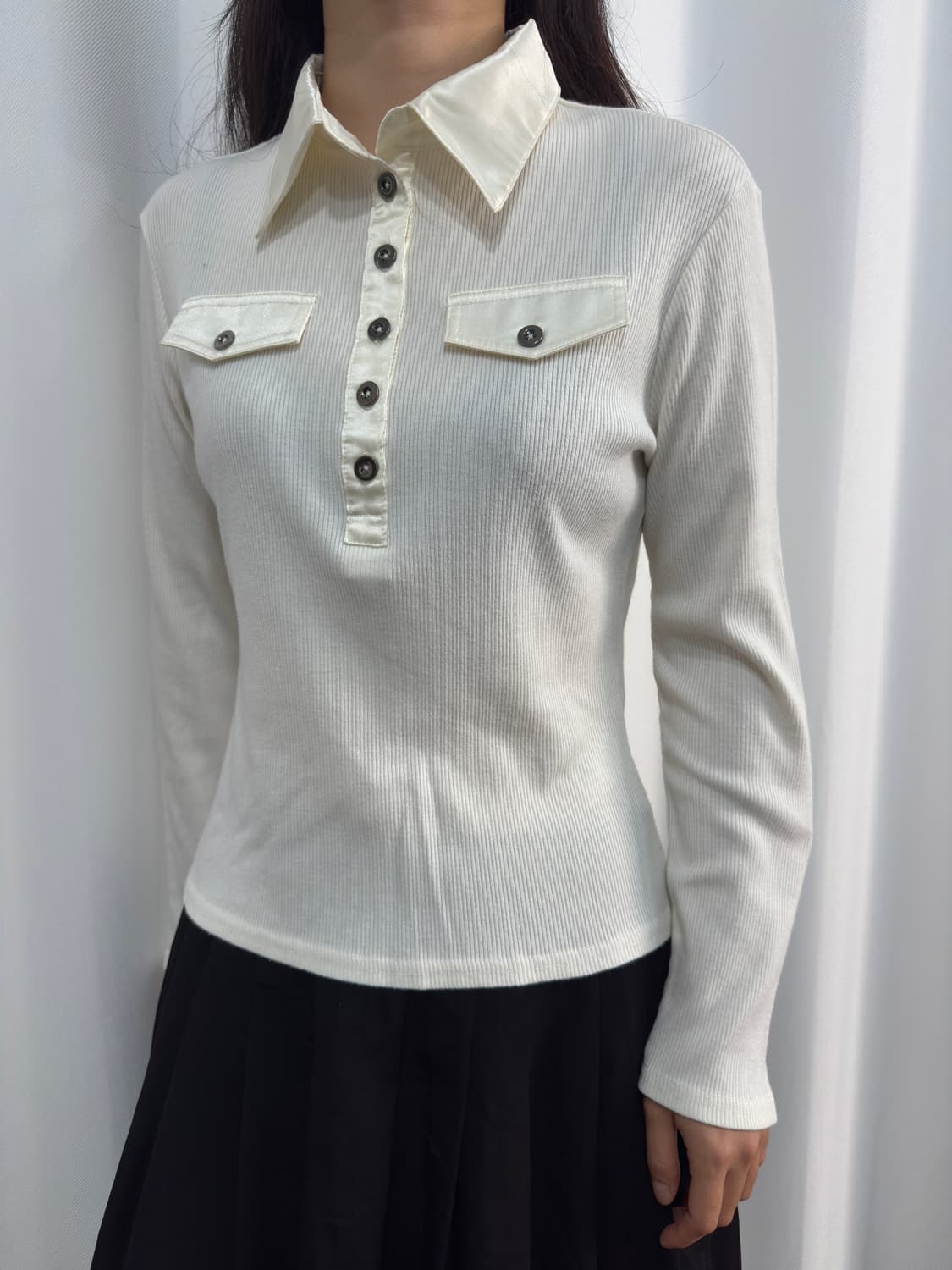 white pocket knit slim top 상품이미지3