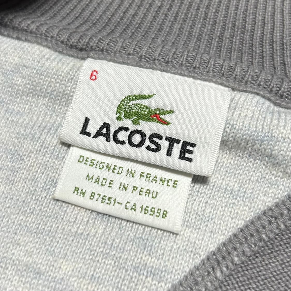 [XL] Lacoste 라코스테 그레이 반집업 코튼 니트 상품이미지5