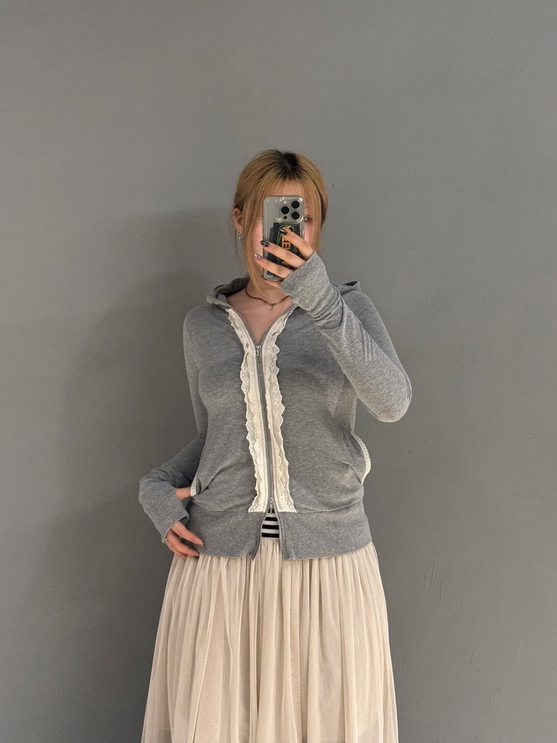 crochet line hand warmer hood zip-up 상품이미지1