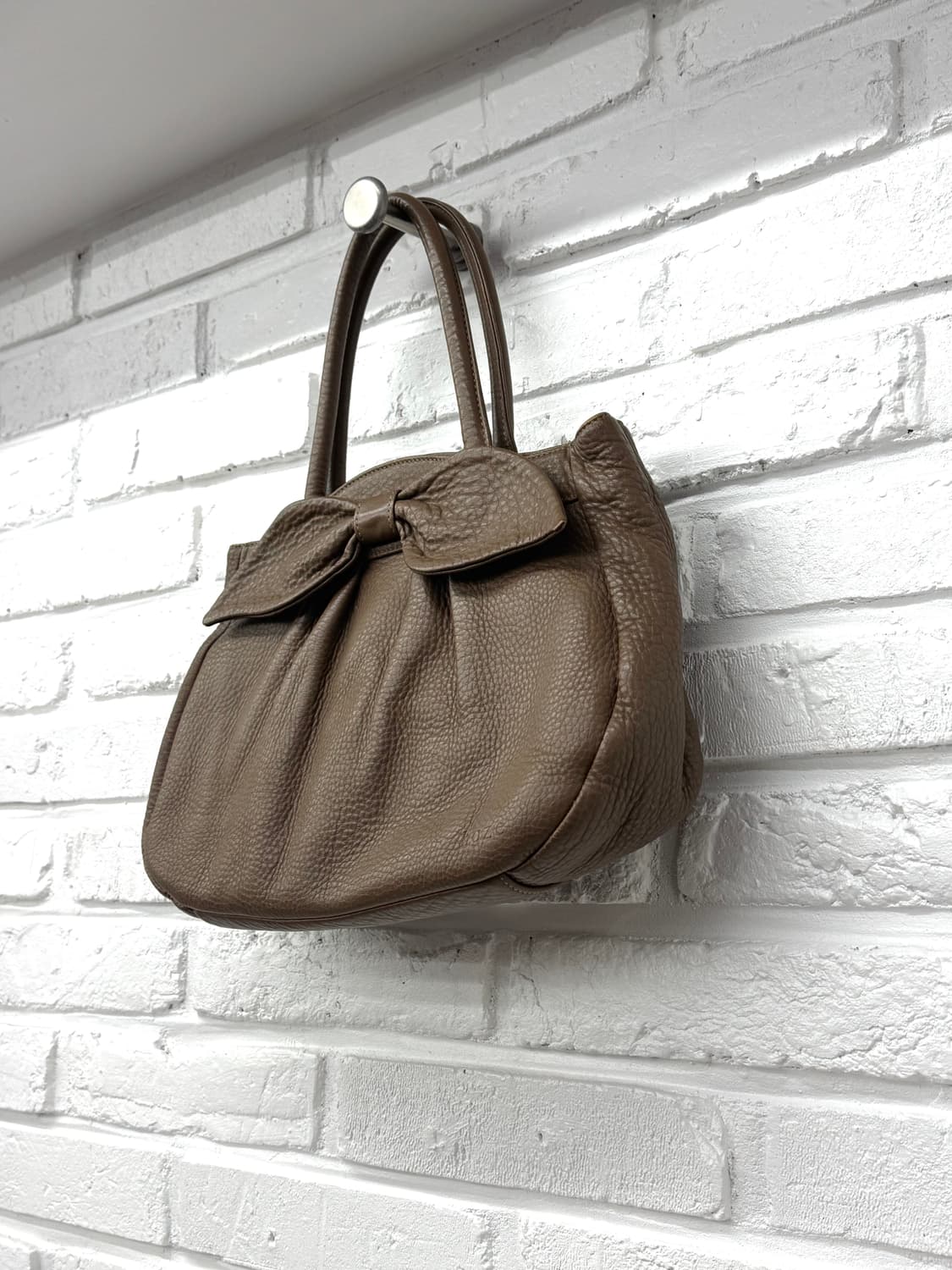 Hoze 브라운 레더 리본 백 상품이미지4