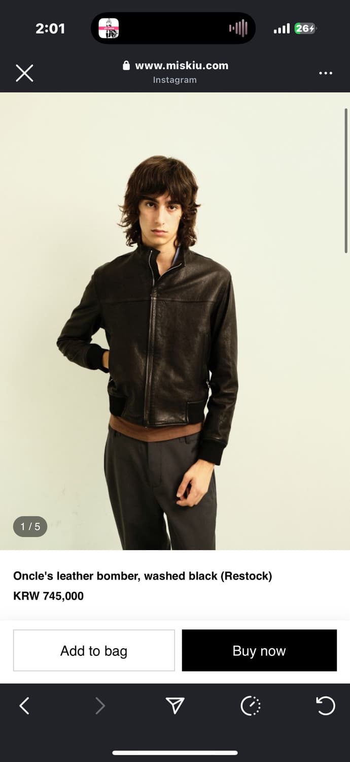 Miskiu leather bomber washed black L사이즈 상품이미지1