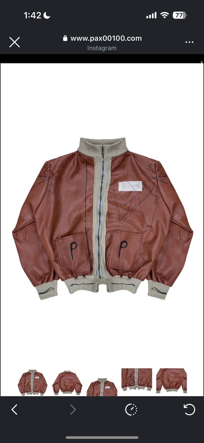 Brown Leather Zip-Up Jacket with P-Pocke 상품이미지1