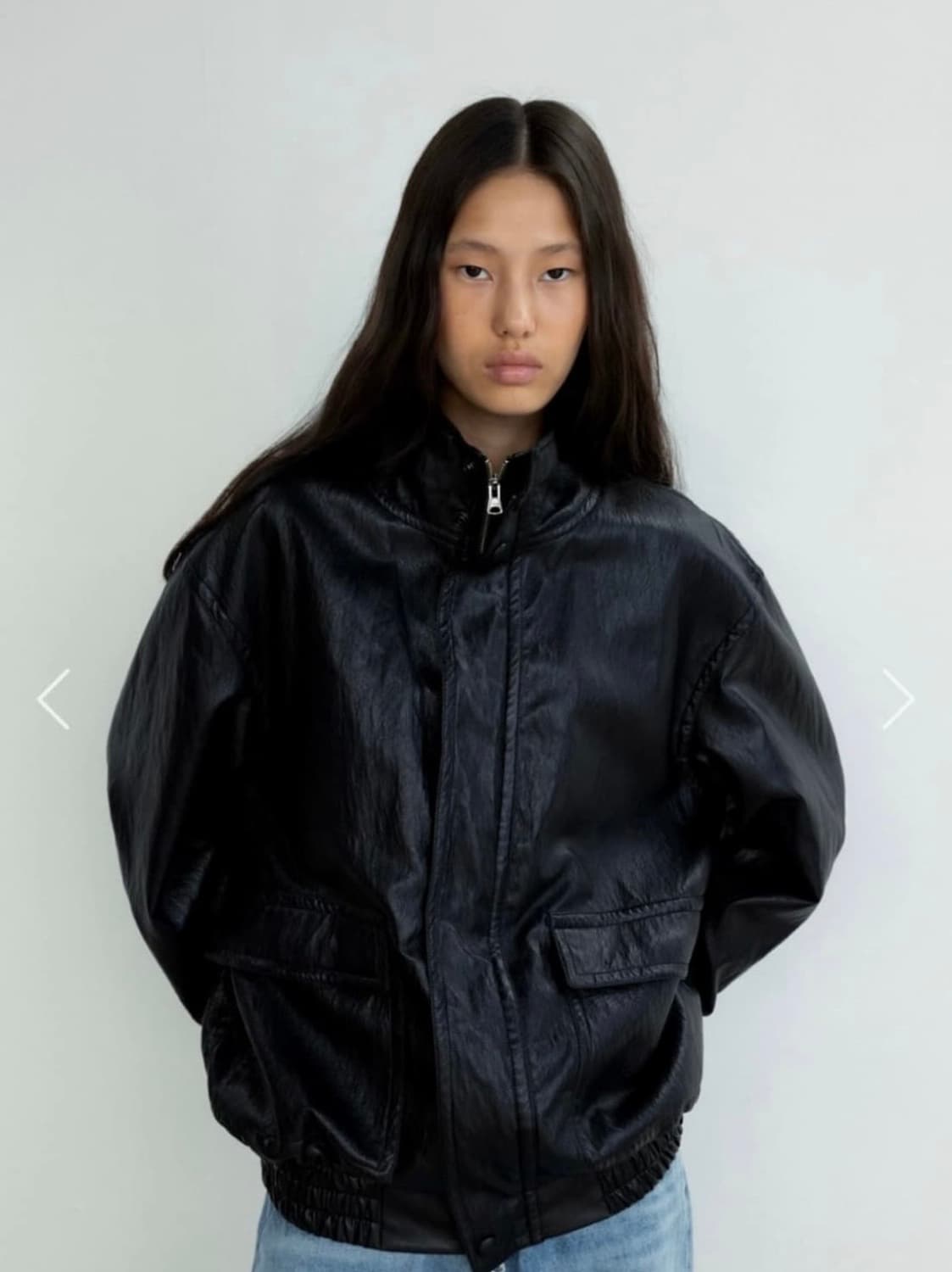 모노하 High neck leather jumper (ash black) 상품이미지3