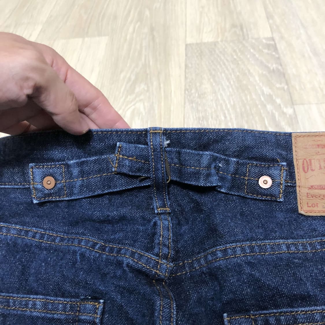 (M) 아웃스탠딩 30's 신치백 와이드 셀비지 데님 팬츠 인디고 데님 상품이미지8
