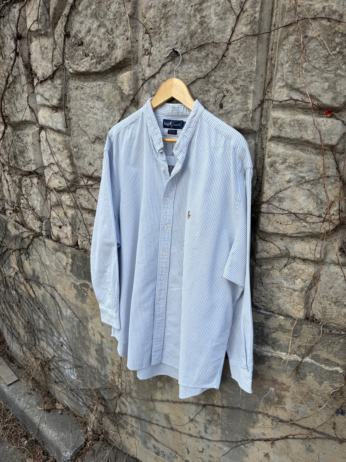 90s 폴로 랄프로렌 빈티지 하늘색 스트라이프 셔츠 빅사이즈 상품이미지3