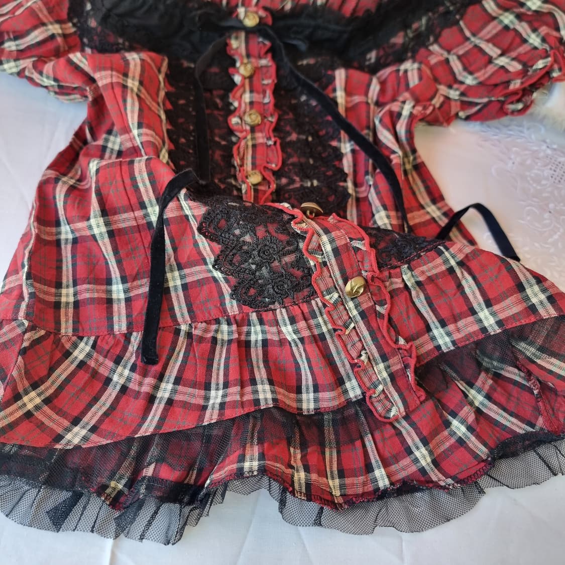 엑시즈팜(axes femme) 레드 체크 레이스 블라우스 상품이미지5