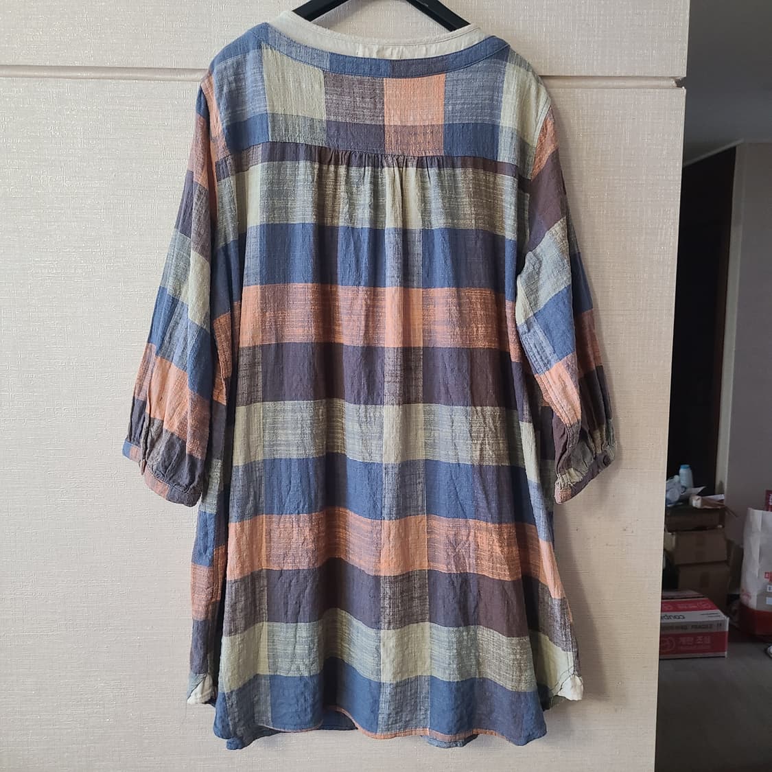 일본 빈티지 레이어드 체크 5부 블라우스 원피스 티셔츠 모리걸 단추 상품이미지3