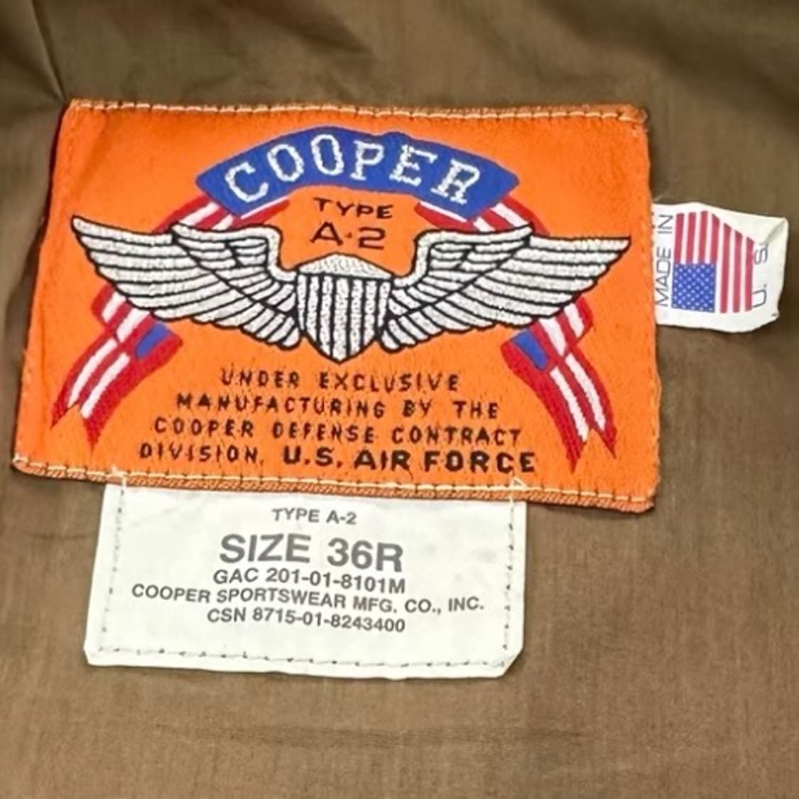 COOPER 메이드 인 USA 오리지널 A-2 고트스킨 플라이트 자켓 상품이미지3