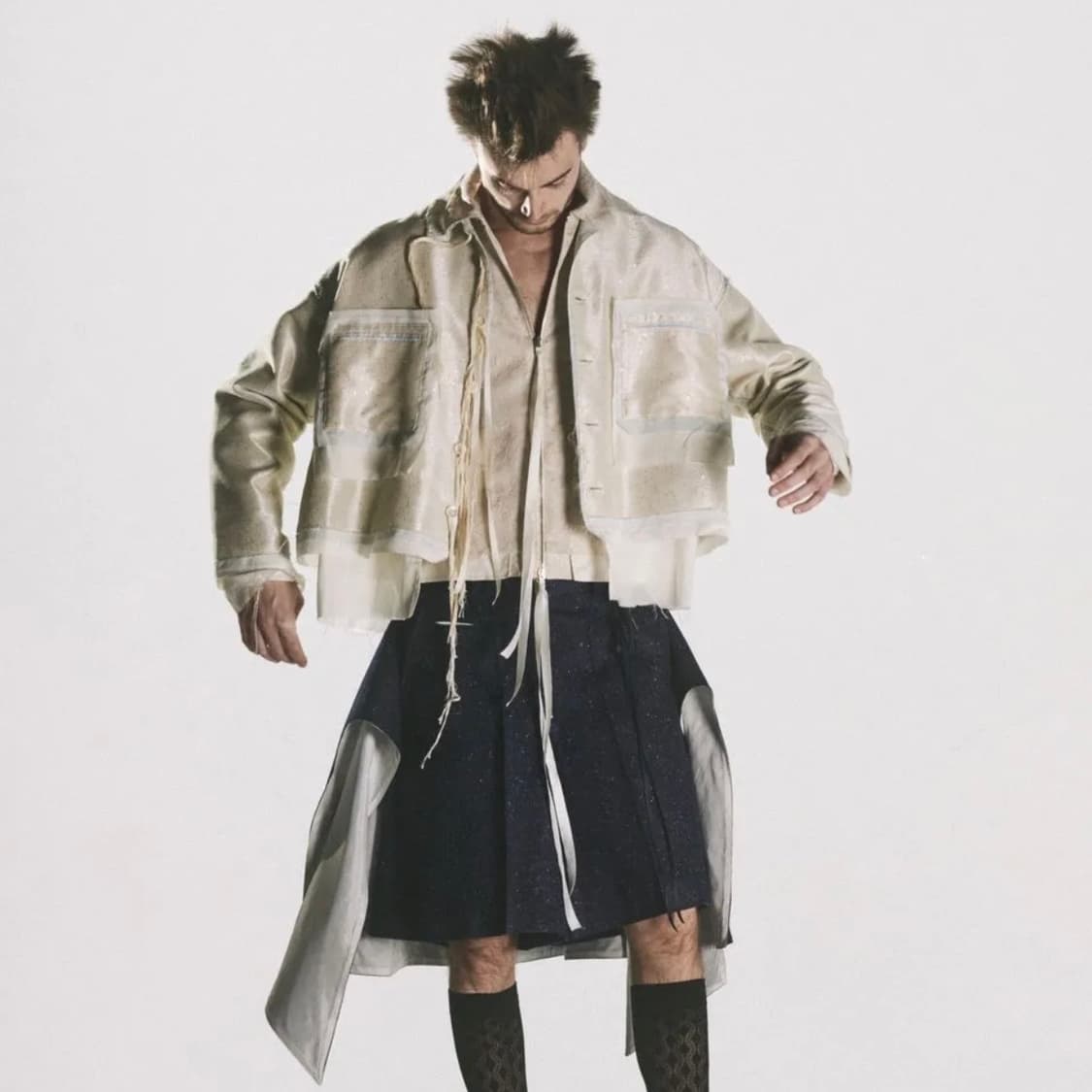 [S]미도리카와 22SS 컷오프 오간자 플라워 레이스 블루종 상품이미지1