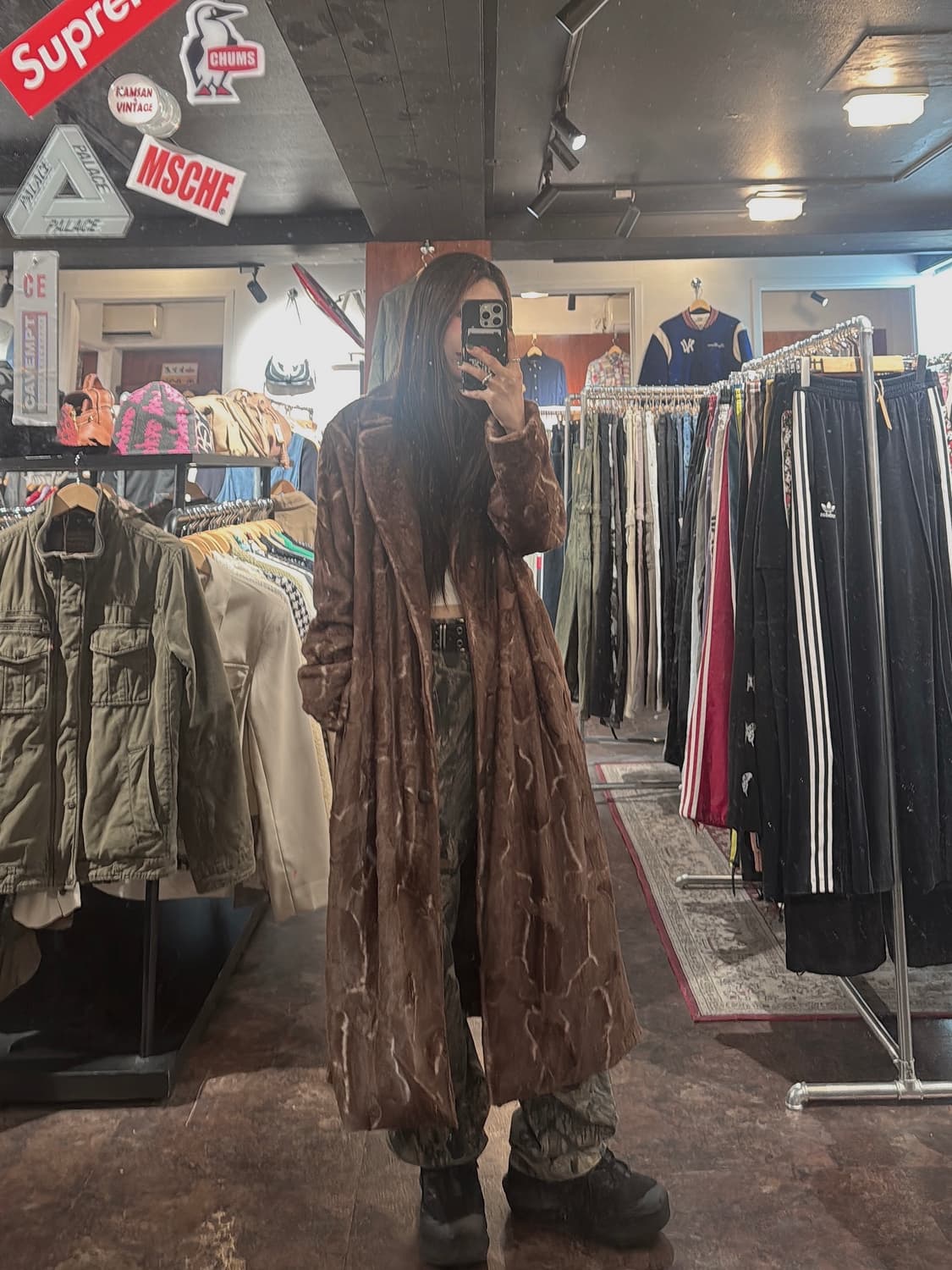 badee 배디 브라운 패턴 롱 퍼 코트 자켓 M 상품이미지6