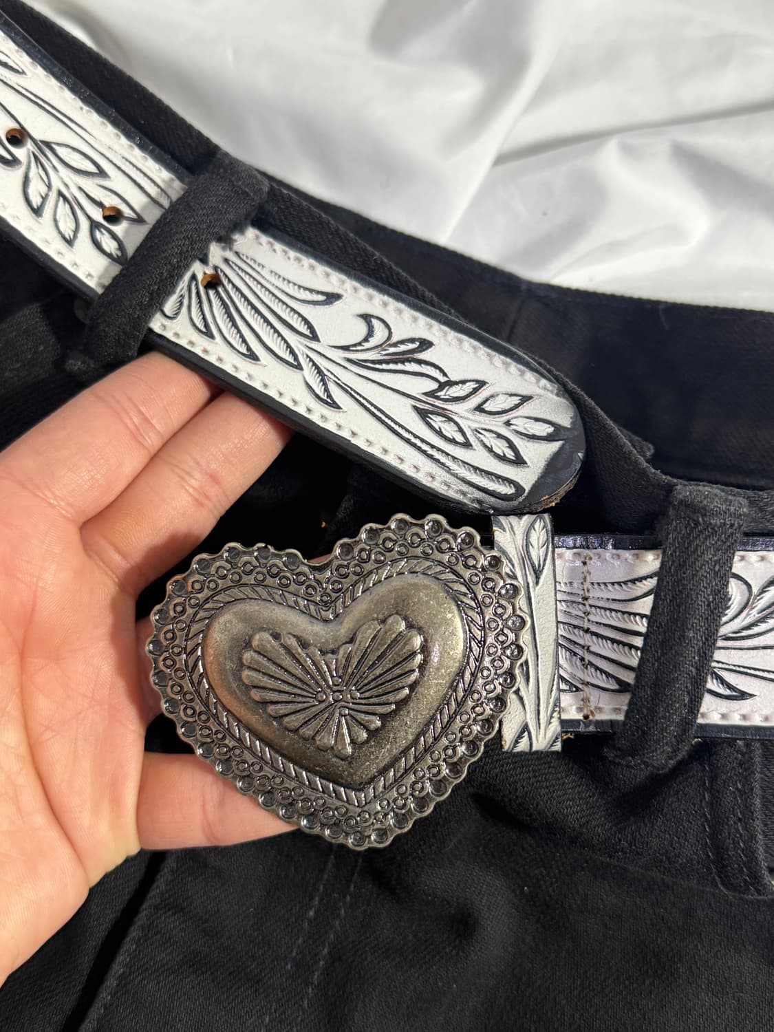 ROPE 웨스턴 플로럴 툴링 하트 버클 레더 벨트 y2k 상품이미지5