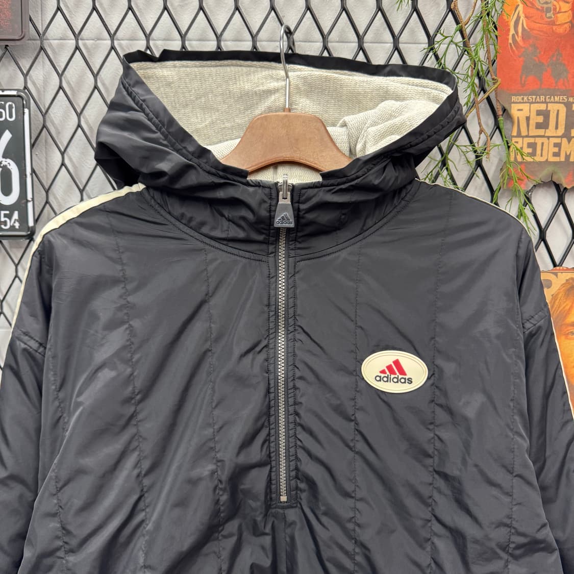 아디다스 리버시블 나일론 후드 아노락 하프 집업 디테일 블랙 화이트 상품이미지3