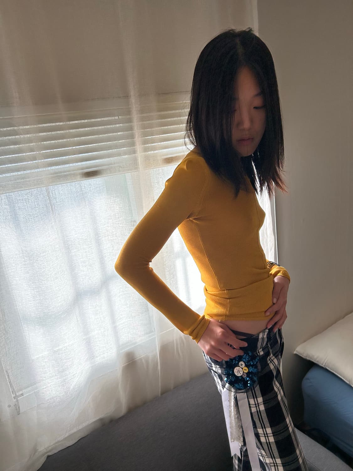 머스타드 슬림핏 여름니트 상품이미지1