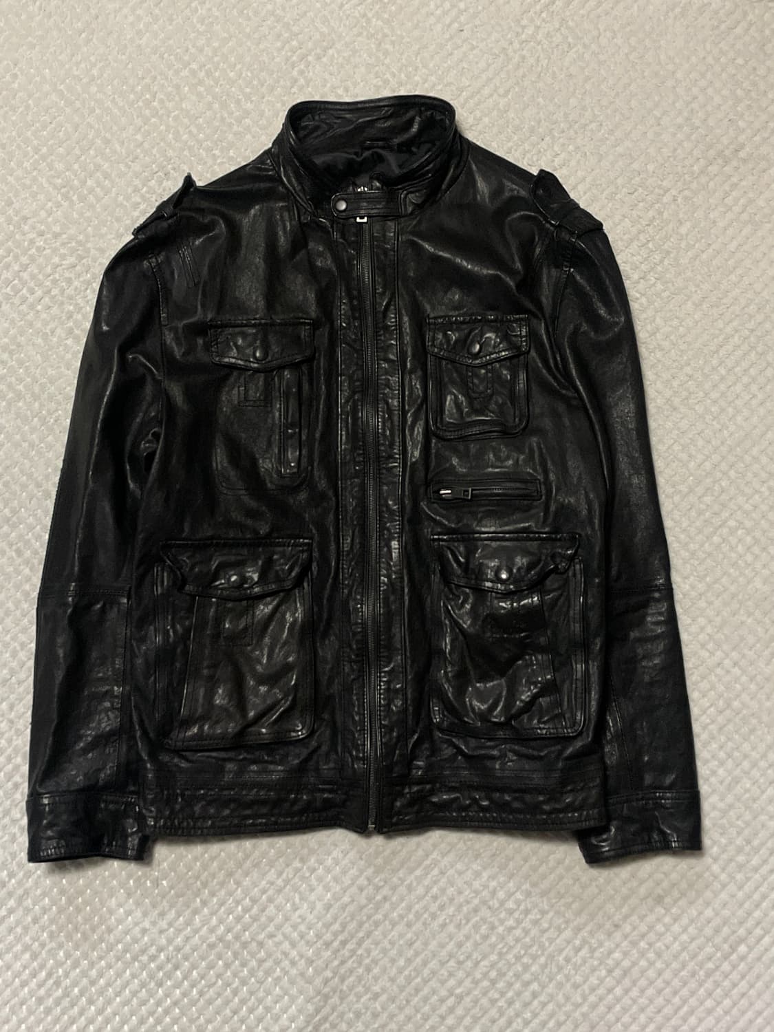 [52] 광희시장 웨스턴 무드 램스킨 양가죽 바이커 포켓 레더 자켓 상품이미지1