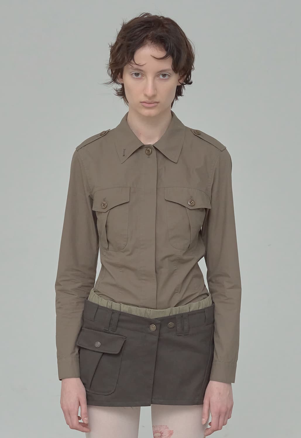 오픈와이와이 슬림핏 셔츠 카키 상품이미지2