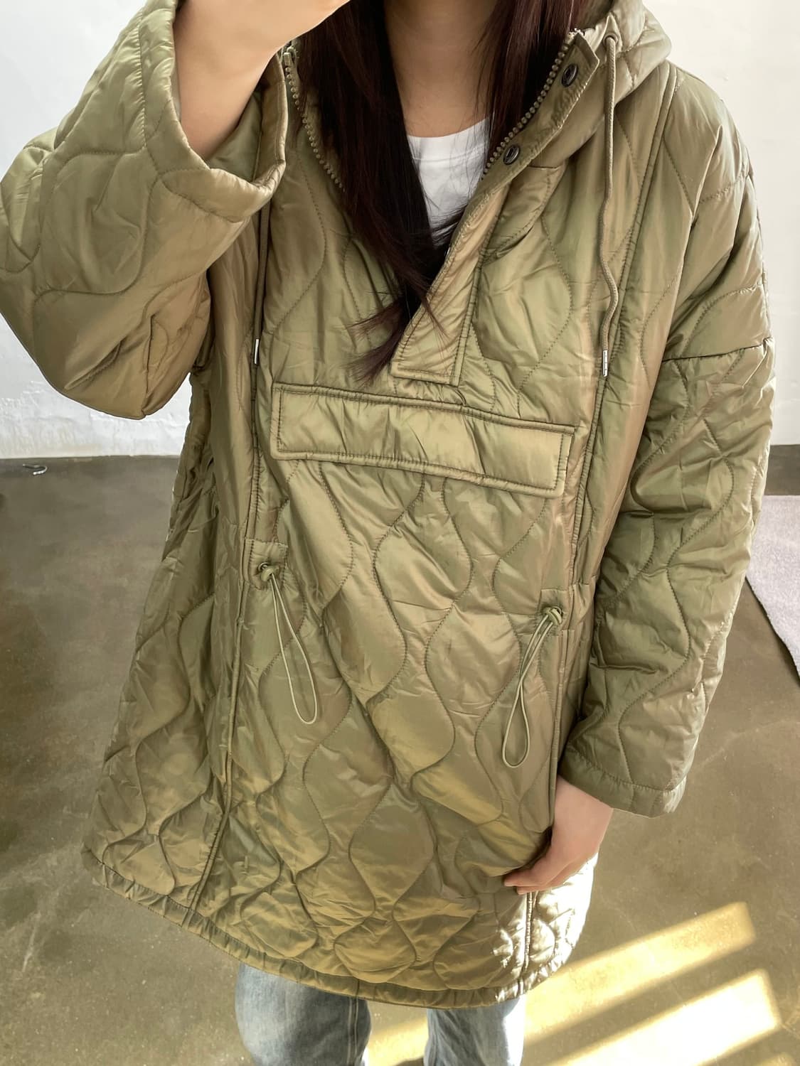 탑샵 카키색 퀼팅 후드 패딩 36 상품이미지3