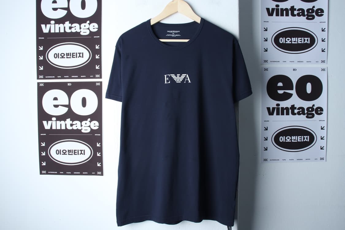 (2XL) 아르마니 반팔 티셔츠 빅사이즈 스몰로고 네이비-H33525 상품이미지2