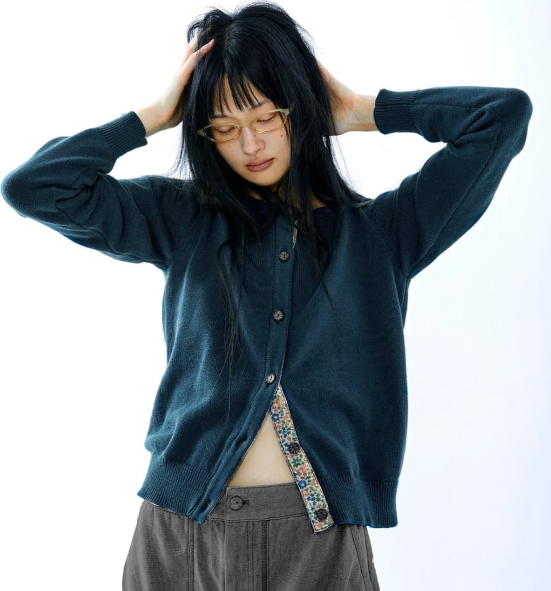 코이세이오 플라워 플래킷 가디건 네이비 상품이미지1