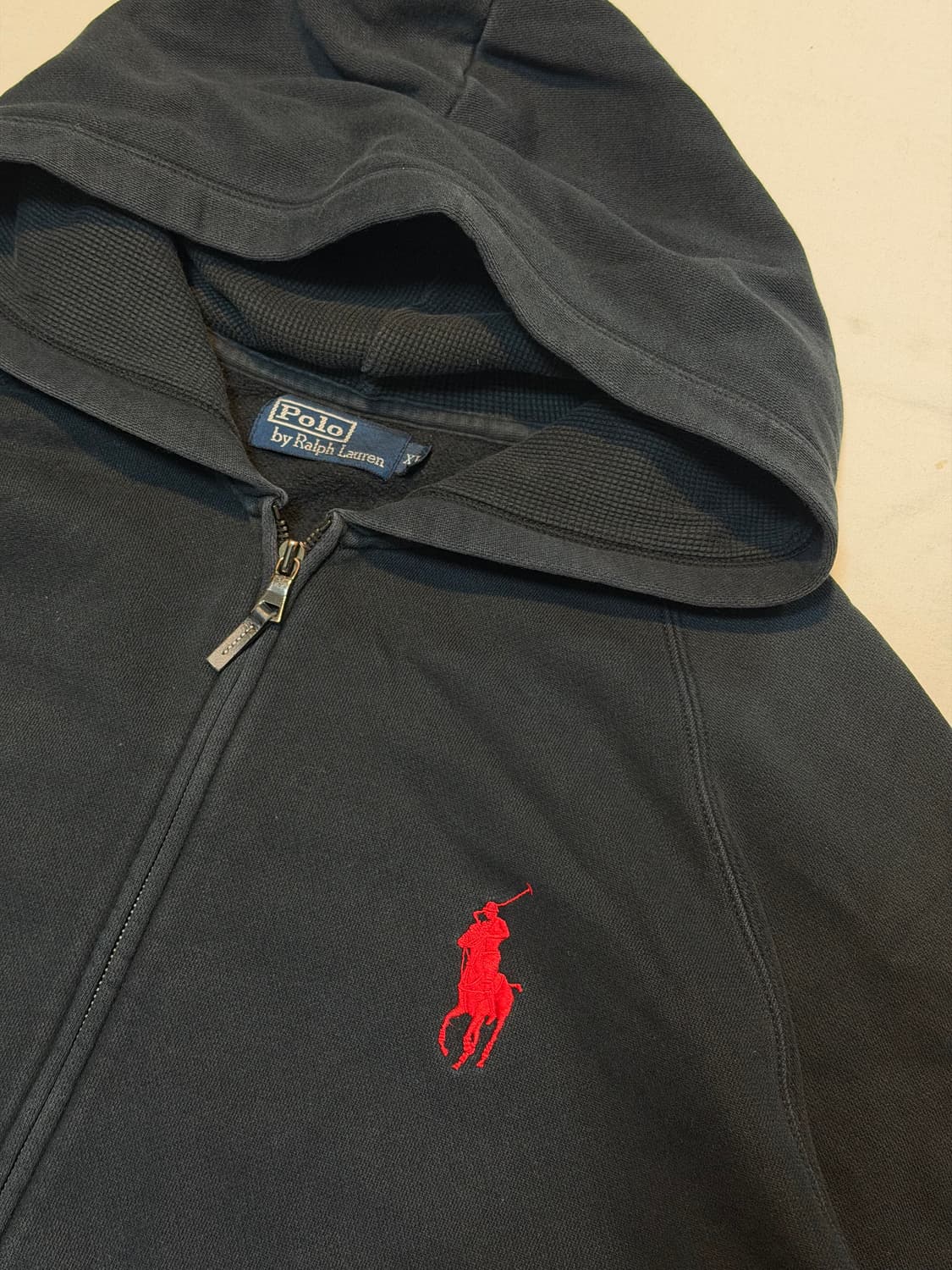 폴로 랄프로렌 빅포니 와플 후드집업 블랙 상품이미지2