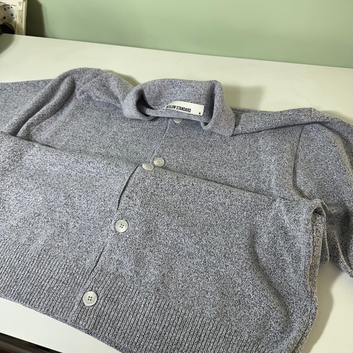 M 비슬로우 루즈핏 나염그레이 카라넥 아크릴 반팔셔츠 상품이미지2