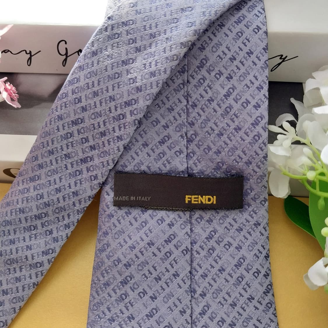 펜디 실크 블루&바이올렛 이니셜 자카드 넥타이 9cm A+등급 K1643 상품이미지5