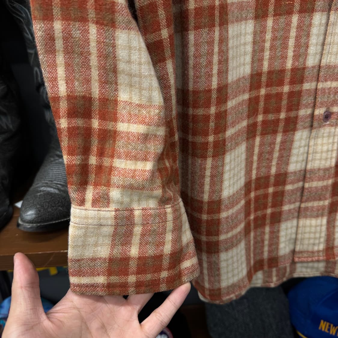 90s PONDEROSA 투 포켓 워크 플란넬 체크 빈티지 셔츠 N126 상품이미지5