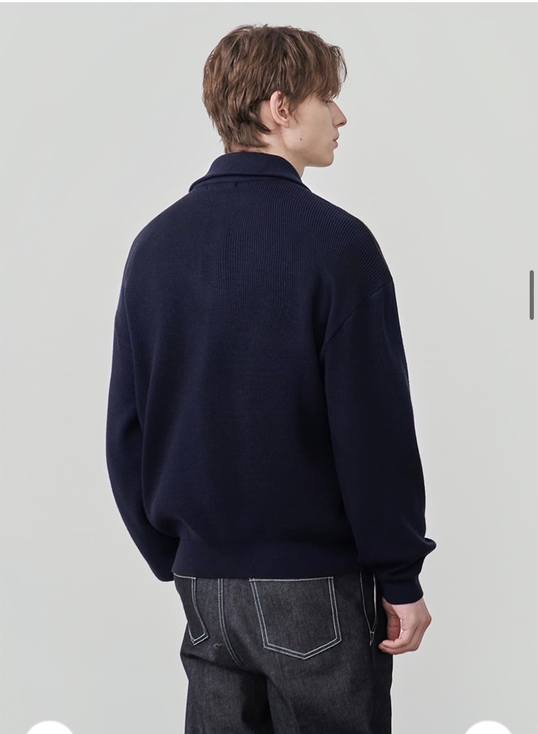 (새상품)(L) 드로우핏 오버사이즈 하프 집업 카라 울 니트 NAVY 상품이미지6