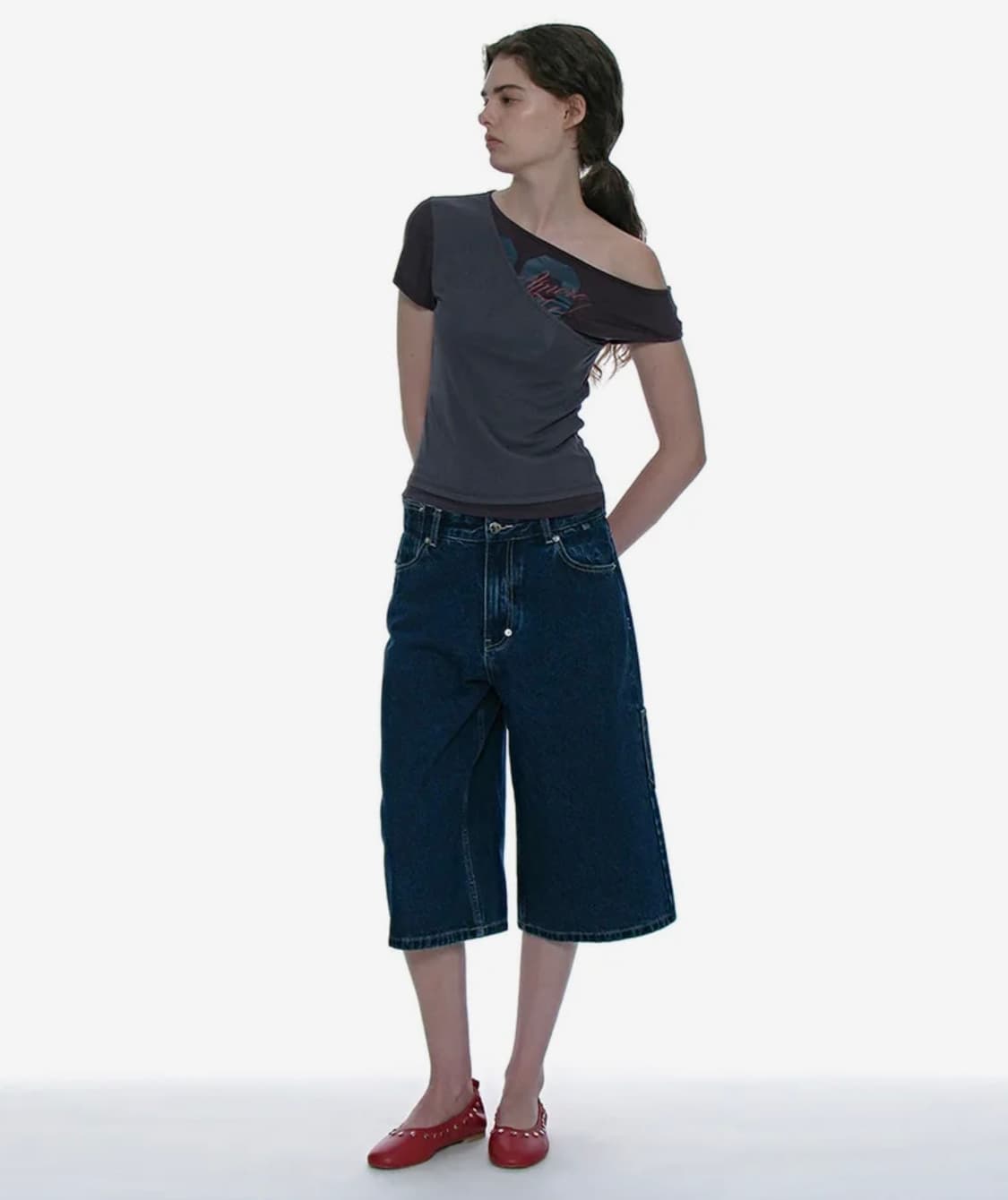 파르티멘토 우먼 넘버링 언발란스드 레이어 탑_차콜 상품이미지7