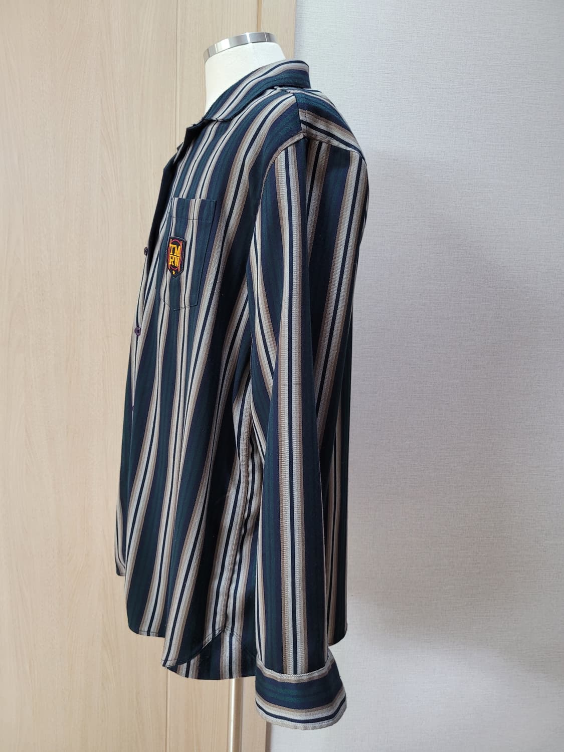 TMRW 남자 오픈카라 스트라이프 셔츠 110 그린 상품이미지5