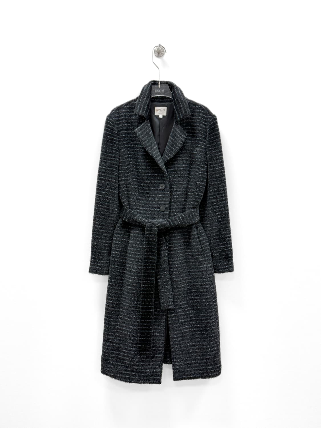 아르마니 꼴레지오니 믹스드 텍스처 벨티드 롱 코트 상품이미지2