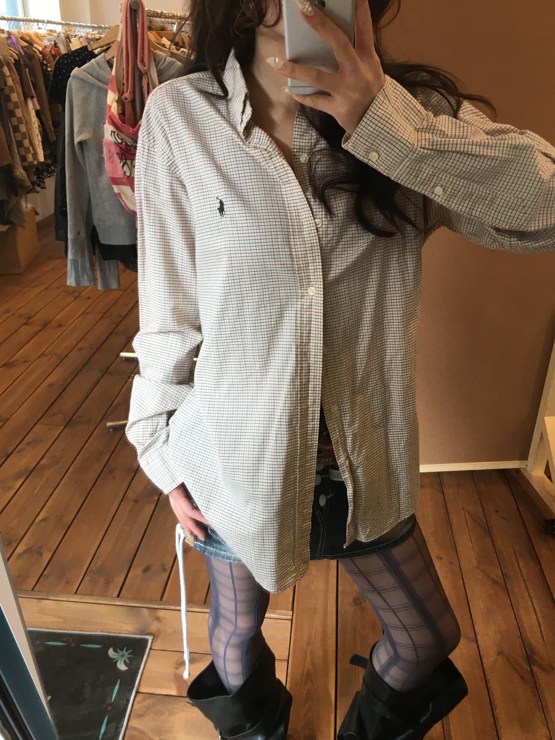 폴로 베이지 체크 셔츠 상품이미지1