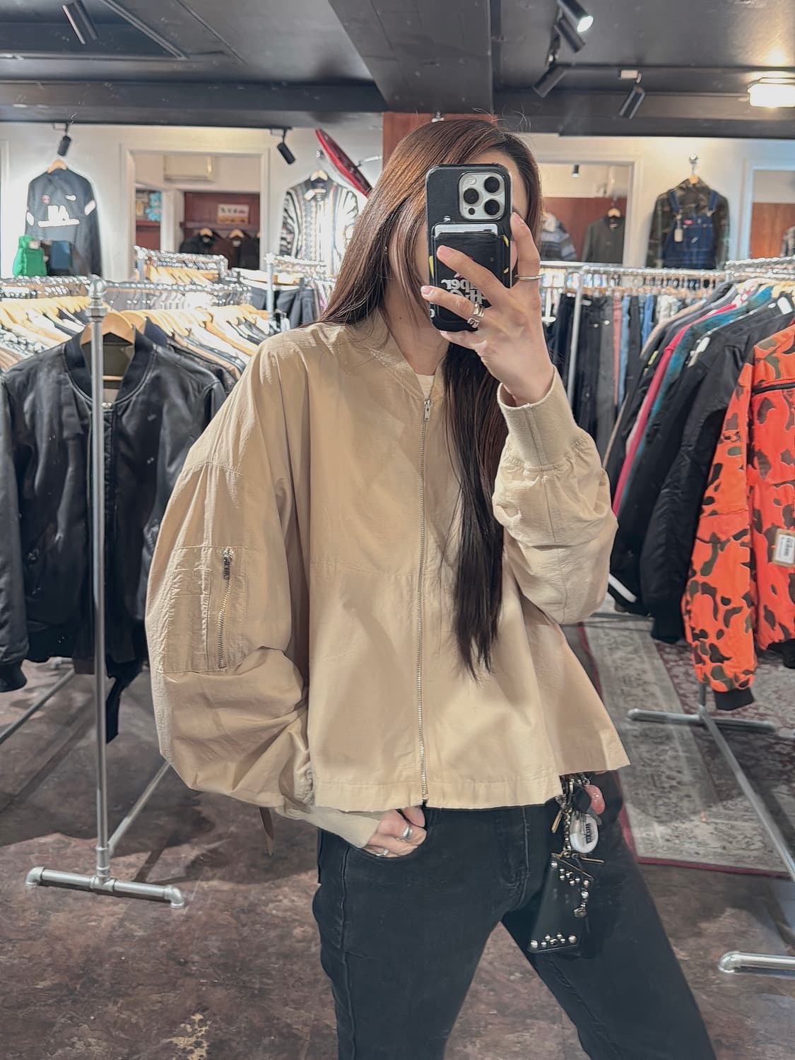 스튜디오 톰보이 베이지 크롭 항공 점퍼 바람막이 자켓 F 상품이미지6