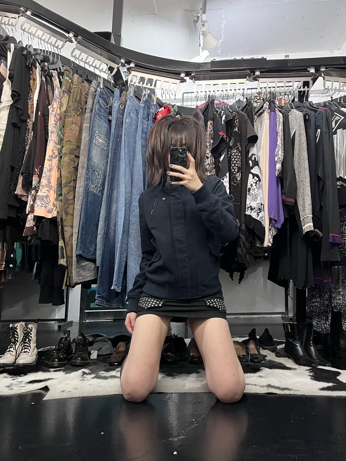 지퍼 디테일 네이비 크롭 후드 자켓 상품이미지1