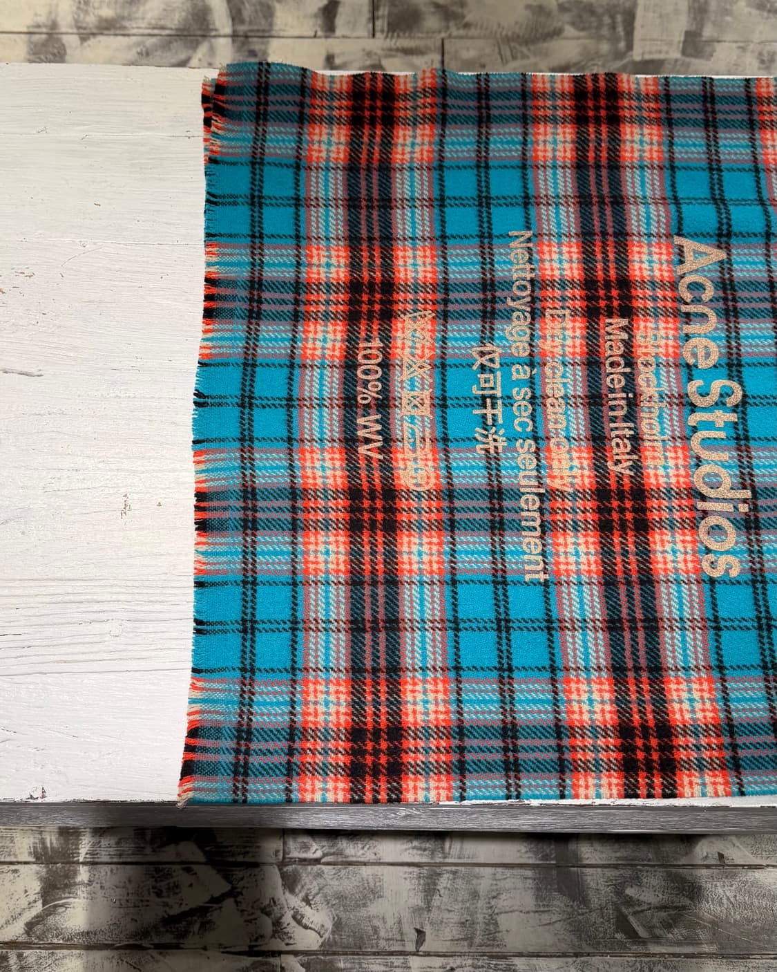 아크네 스튜디오 블루 오렌지 타탄체크 울 머플러 상품이미지3