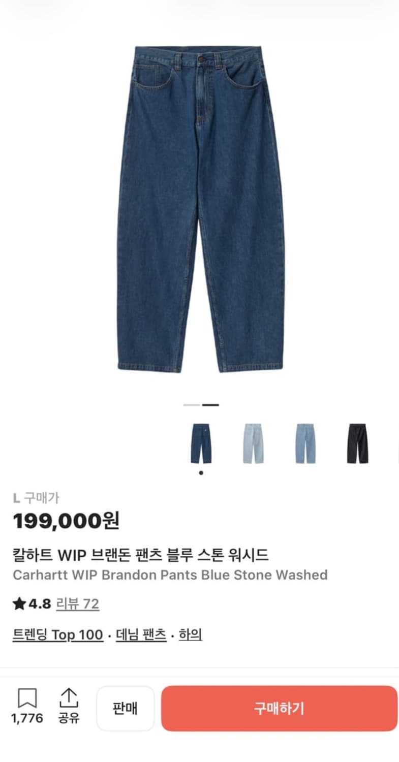 칼하트 WIP 브랜돈 블루 스톤 워시드 데님 상품이미지2